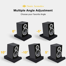 Load image into Gallery viewer, a group of speakers on a stand with text: 'Sonic Acoustics Multiple Angle Adjustment Choose your Favorite Angle 10º -10º'