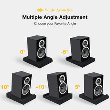 Load image into Gallery viewer, a group of speakers on a stand with text: 'Sonic Acoustics Multiple Angle Adjustment Choose your Favorite Angle -5º 10º'
