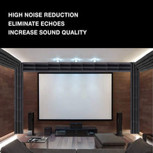 Load image into Gallery viewer, a room with a large screen with text: 'HIGH NOISE REDUCTION ELIMINATE ECHOES INCREASE SOUND QUALITY'