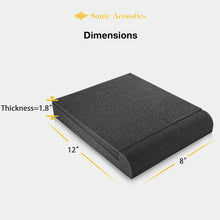 Load image into Gallery viewer, a black square object with measurements with text: 'Sonic Acoustics Dimensions Thickness=1.8"'