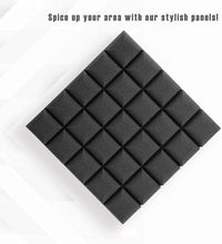 Load image into Gallery viewer, a black square shaped object with text: 'Spice up your area with our stylish panels!'