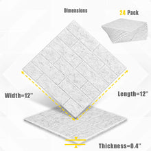 Load image into Gallery viewer, a white tile with different sizes and sizes with text: 'Dimensions 24 Pack Width=12" Length=12"'