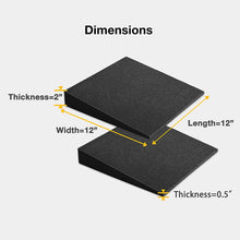 Load image into Gallery viewer, a black rectangular object with measurements with text: &#39;Dimensions Thickness=2&quot; Width=12&quot; Length=12&quot; Thickness=0.5&quot;&#39;
