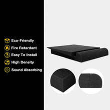 Load image into Gallery viewer, a black foam pad with yellow text with text: &#39;Eco-Friendly Fire Retardant Easy To Install High Density Sound Absorbing&#39;
