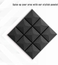 Load image into Gallery viewer, a black square shaped object with text: 'Spice up your area with our stylish panels!'
