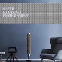 Load image into Gallery viewer, a grey and white sign on a wall with text: 'SLEEK RELAXING ENVIRONMENT'
