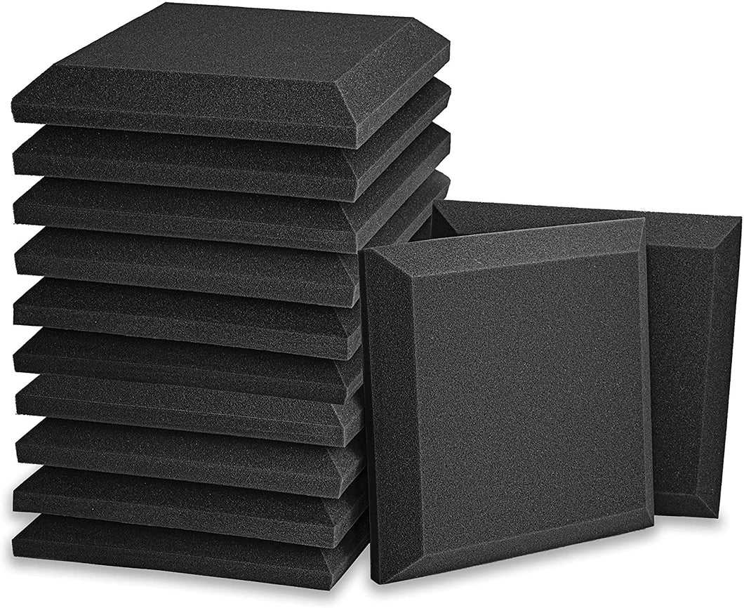 a stack of black foam panels