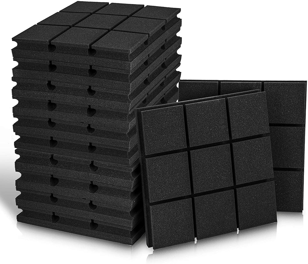 a stack of black square objects