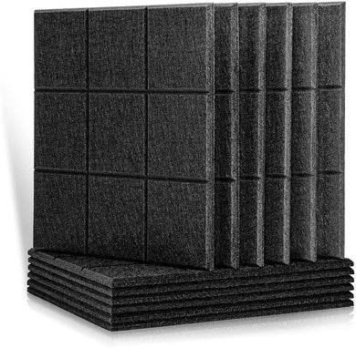 a stack of black square tiles